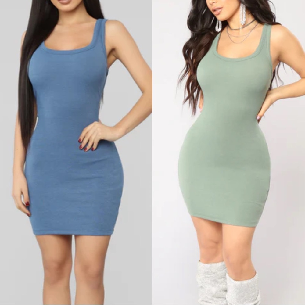 Women's Sleeveless Tank Top Dresses - Blue and Green